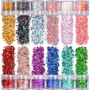 12 Colors Body Face Glitter Kit Holographic Chunky Different Size Glitter Sequins,Glitter Shimmer for Face Lips Hair Nail Art Eyeshadow Festival Party Makeup