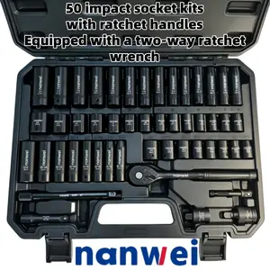 NANWEI A Robust 50pcs Impact Socket Set Featuring a 72-Tooth Ratchet, Drive Extension Bar, Adapter, And Drill Converter, Covering SAE Sizes from 5/16" to 3/4" And Metric Sizes from 8Mm to 22MmN