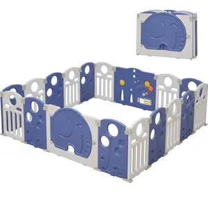 Baby Playpen, 18-Panel Foldable Elephant Play Pen for Babies and Toddlers, Indoor Outdoor Baby Fence with Sensory Play Panel, Adjustable Shape Activity Play Center, Portable & Easy Assemble