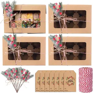 12 Set Christmas Cookie Boxes with Window, Christmas   Boxes with Ribbons DIY  Tags, Xmas Cookie  Containers for Pastries Packaging -Giving Supplies