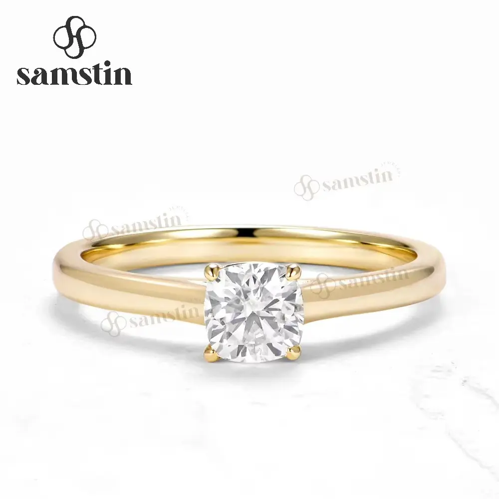 Samstin 0.5CT NGIC Lab Grown Diamonds Round Cut Ring for Women Solid 14K 10K Yellow Gold Engagement Ring for Christmas Custom