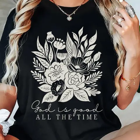 Women's Floral & Letter Print Round Neck Tee, Casual Short Sleeve T-shirt for Daily Wear, Ladies Summer, Womenswear