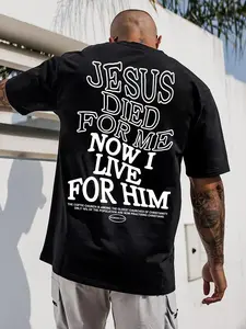 Jesus Died For Me Now I Live For Him" Romans 5:8 Bible Verse Graphic T-Shirt, Bold Faith Quote Print Oversized Crew Neck Tee, Men's Short Sleeve Christian Cotton Top, Trendy Religious Aesthetic Shirt for Believers, Bible Fans and Streetwear Enthusiasts