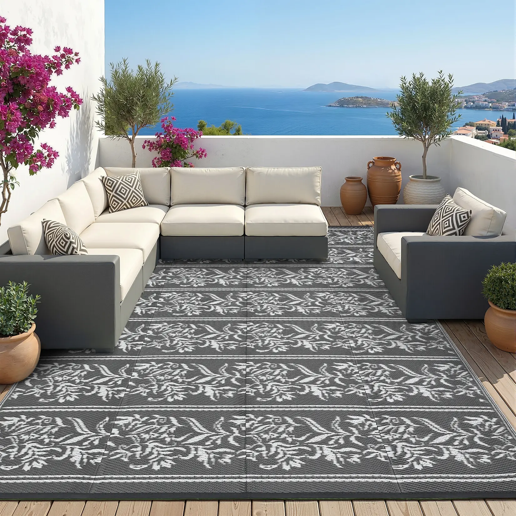 Garvee Outdoor Waterproof and UV-resistant Plastic Straw Rug Double-sided for Balconies Patios Beaches Picnics Terraces and Gardens waterproof patio rug