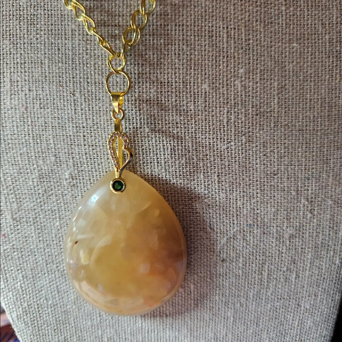 Large Flower Agate Natural Crystal Pendant & Chain Necklace
