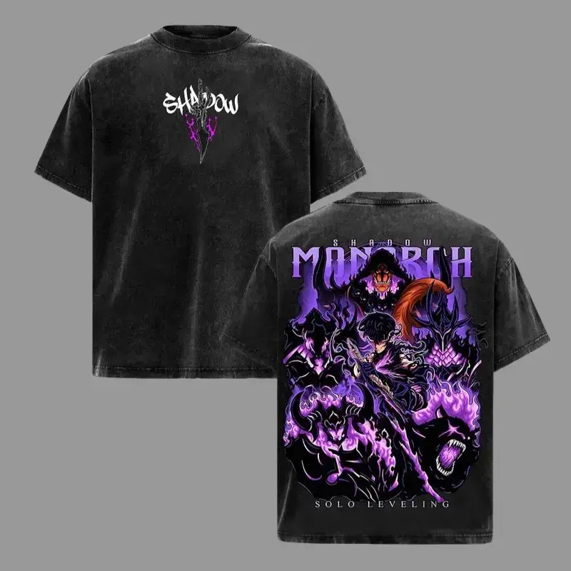 Shadow Monarch Anime Tee | Inspired by Solo Leveling & Sung Jinwoo’s Power | Dark Purple Graphic Streetwear | Awaken Your Shadows with Epic Art & Bold Design | Oversized Vintage Wash Shirt