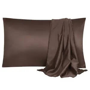 Unique Bargains 2 Pack Silk Satin Pillowcase for Hair and Skin, Cool, Silky, Soft Breathable Pillow Cases Travel Size 14x20 Inch Sateen Pillowcase Brown with Envelope Closure
