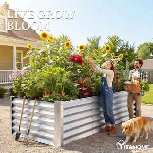 YITAHOME 6x3x3ft/8x4x3ft Galvanized Raised Garden Bed, Metal Planter Box with Safety Rubber, Gloves, Outdoor Flower Bed for Planting Plants Vegetables, Silver