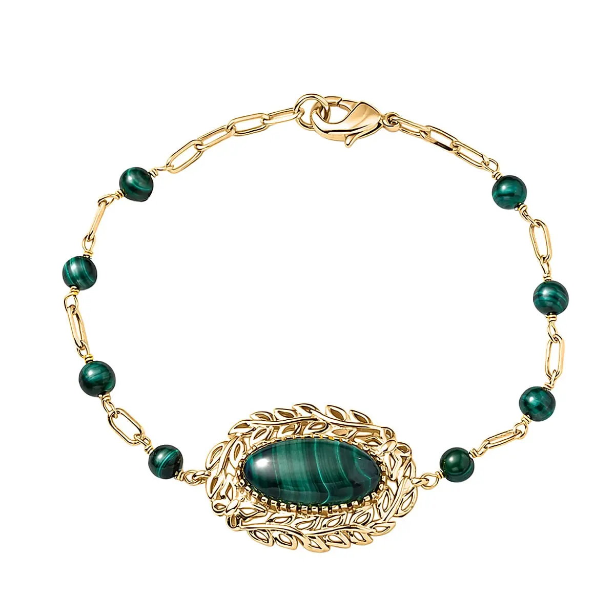 EverTrue African Malachite Bracelet in 18K YG Plated (7.25 In)