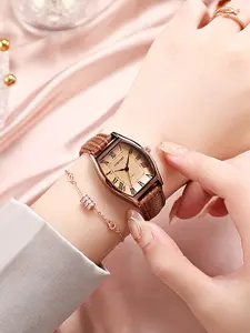New Fashion Vintage Watch for Women, High-End Unique Wristwatch, Barrel Shaped Watch, Barrel Shape Leather Strap, Quartz Movement, Casual Trendy Wristwatch, Fashionable Analog Watch, Ladies' Watch