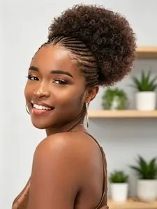 Afro Puff Drawstring Ponytail Kinky Curly Bun Hairpiece, Chocolate, Secure Clips, Adjustable Strap, 8 Inch Synthetic Extensions, Synthetic Braids