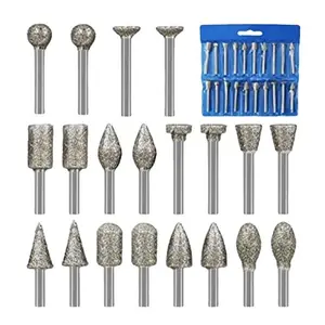20pcs Diamond Coated Grinding Burr Set - Premium Rotary Tool Accessories for Effortless Stone, Ceramic & Glass Carving, Polishing, and Sanding - Durable 1/8 Shank for Detailed Projects