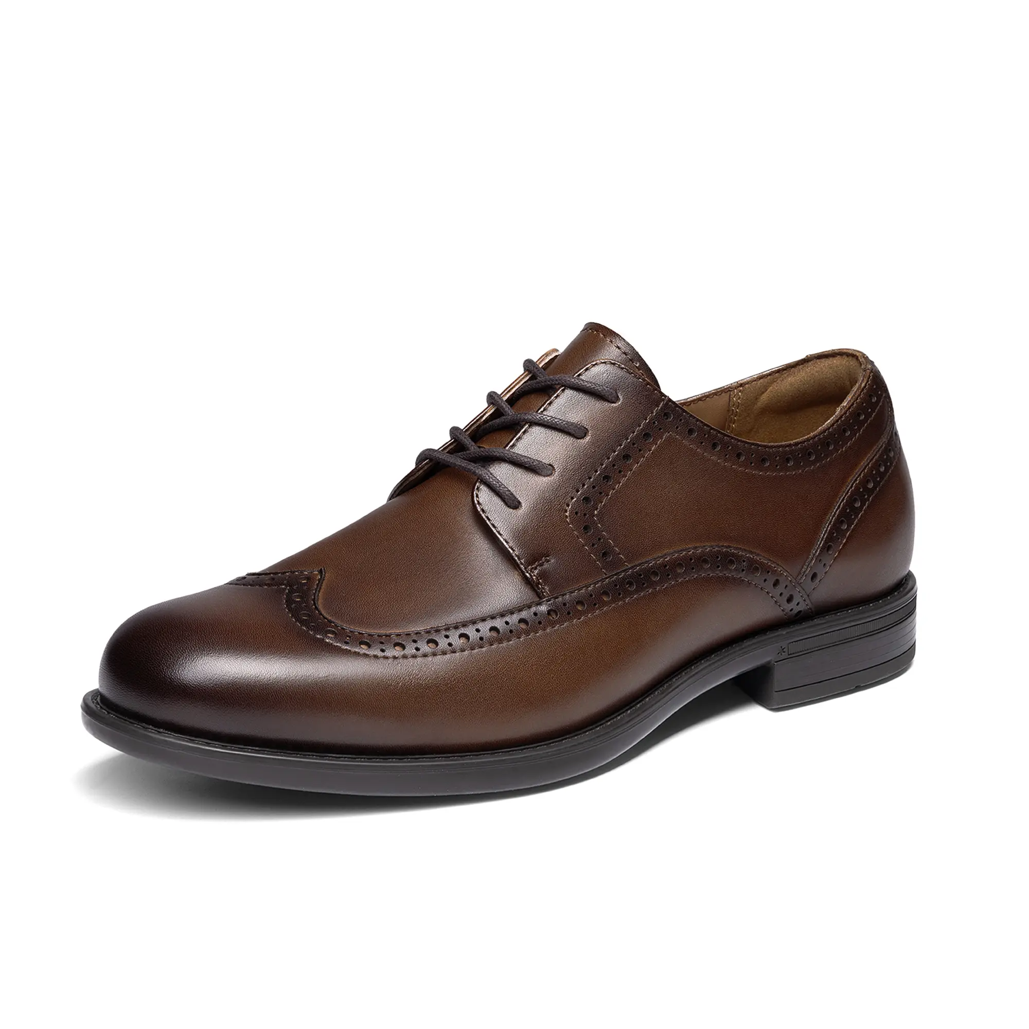 【BRUNO MARC Anniversary】 Men's Premium Hand-Burnished Wingtip Oxford Shoe - Contemporary, Black, Decorated, Embellished Classic Pointed Toe Closed Formal Footwear, Contemporary Men's Oxfords tiktokshopbacktoschool