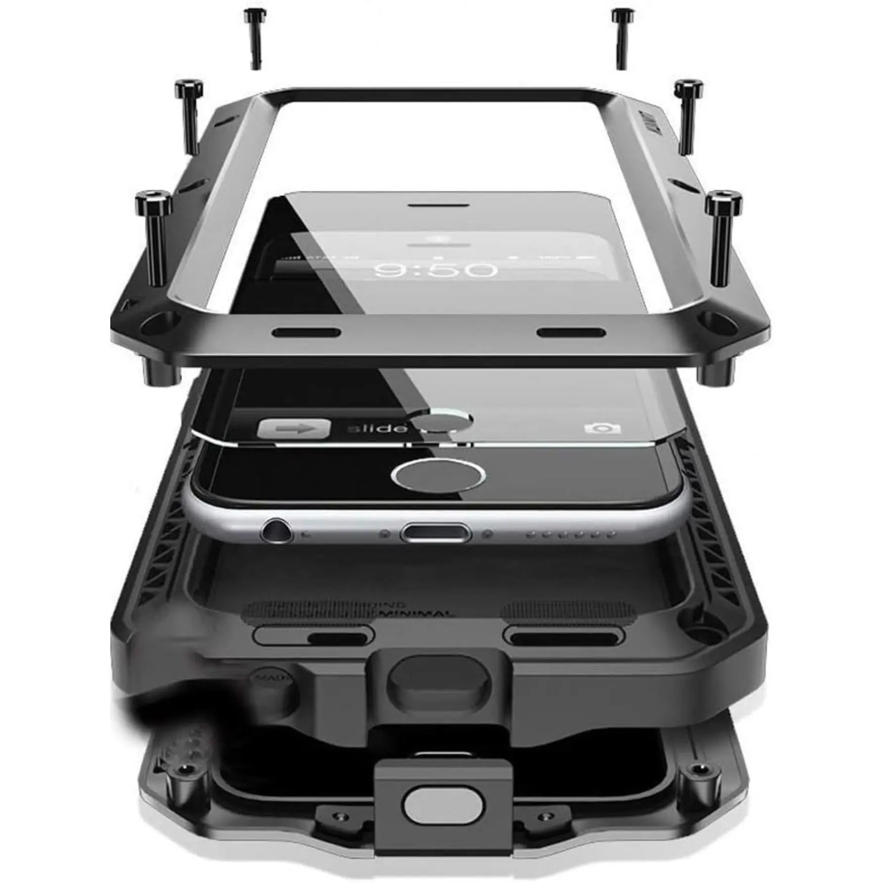 ArmorShield Silicone Smartphone Casing for iPhone 17/16/15/14 Pro Max - Military-Grade Shockproof Waterproof Cover with Metal Zinc Alloy Frame, Tempered Glass, Handheld Beach Accessory