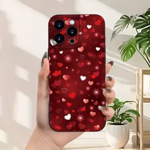 Valentine's Day red heart-shaped pattern, anti-drop, non-slip TPU full-cover lens transparent mobile phone protective case, suitable for iPhone 17 16 15 14 13 12 11 XS X, Samsung and other series models, can be given as a gift to friends or family