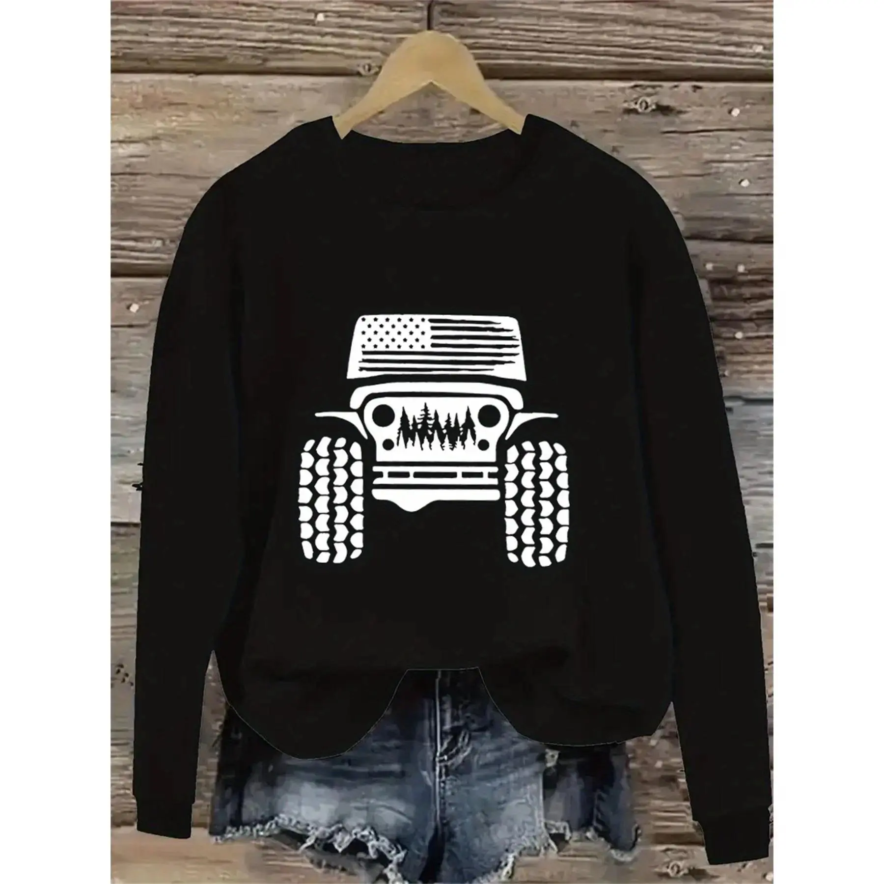 LoomLab OutfittersAmerican Flag Off Road Vehicle Graphic Sweatshirt Patriotic 4th of July Crewneck Outdoor Adventure Pullover Fall Winter Cozy Casual Unisex Streetwear Long Sleeve Top Gift for Truck Lovers Men Women