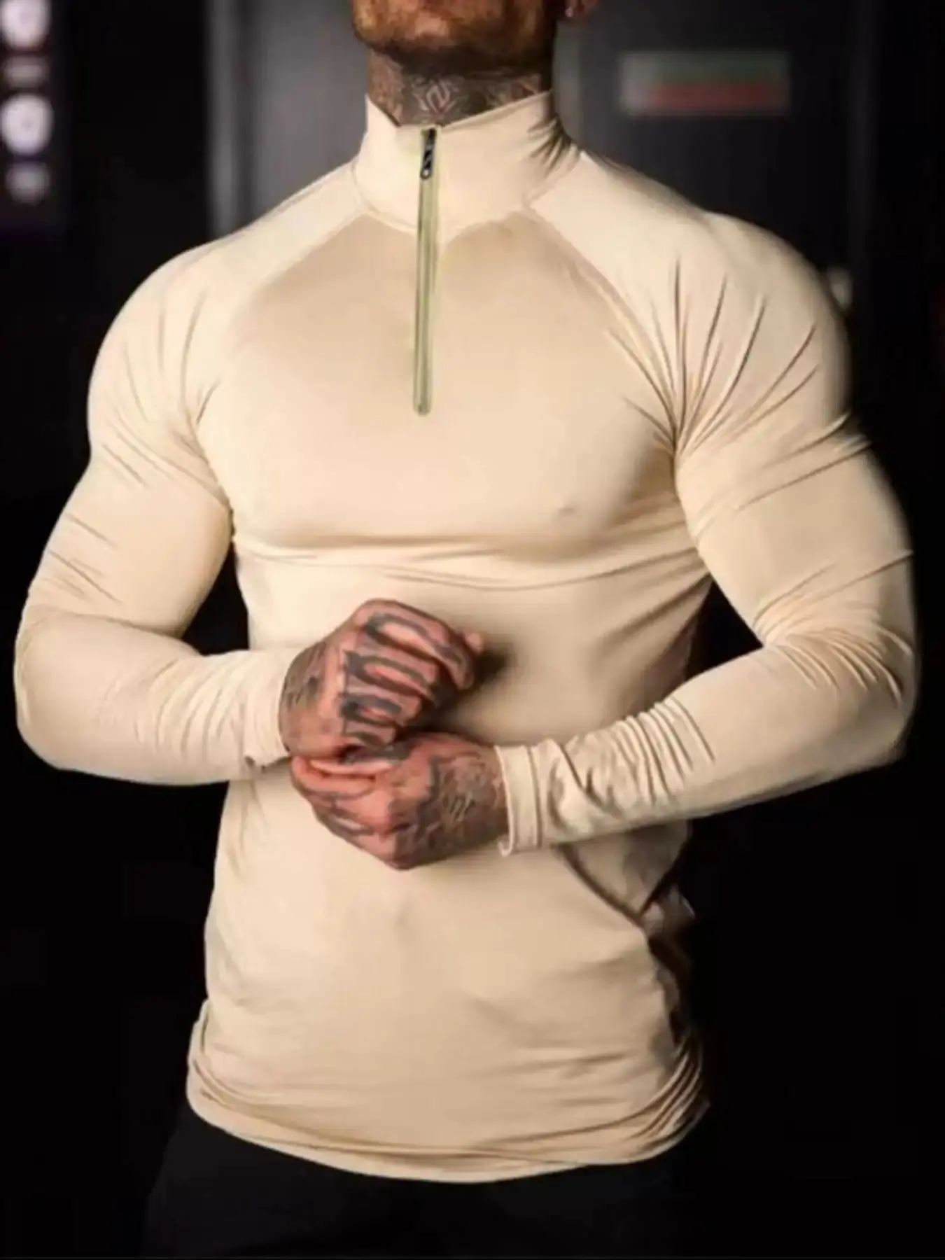 Men's Solid Long Sleeve Compression Tee, Casual Comfy Breathable T-shirt for Spring & Fall, wardrobe staple, essential piece, must have item, everyday wear, trendy style, wardrobe essential, must have piece