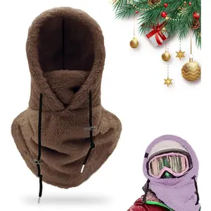 Unisex Sherpa Ski Mask Winter Fleece Hood Balaclava Drawstring Face Cover Windproof Coldproof Warm Hat Cap Scarf for Snow Sports