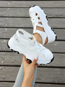 Women's Thick Sole Open Toe Hollow Out Sandals, Summer Velcro Casual Sports Roman Shoes, Height Increase Anti-Slip for Outdoor Commute Vacation, Strapy Sandals