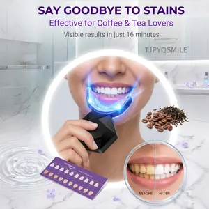 Teeth Whitening Kit with LED Blue Light, Home Use, Includes 3 Gel Pens, Color Guide, USB Hypoallergenic Gel, Removes All Stains
