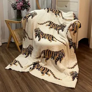 Tiger Print Blanket, Leopard Pattern Blanket, Soft Warm, Air-conditioned Room Blanket, Warm Nap Blanket for Home Office Travel Camping, Soft Comfy Blanket