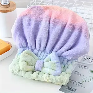 1-Pack Ultra-Soft Microfiber Shower Cap for Women, Coral Fleece Hair Drying Cap with Super Absorbent, Quick Dry, and Cute Rainbow Pattern