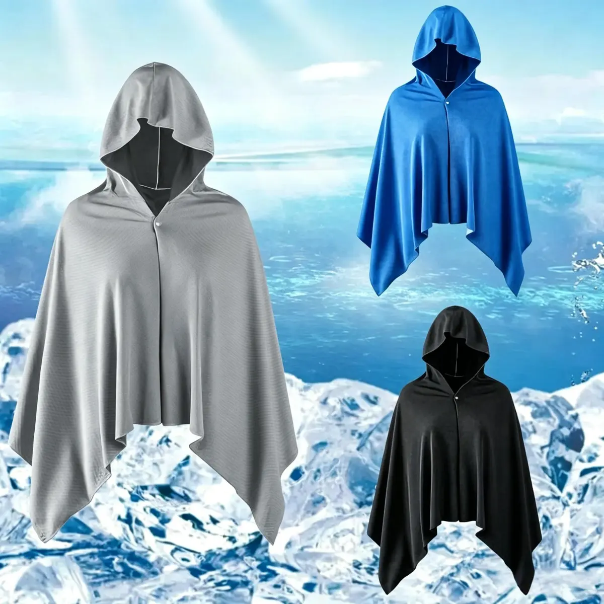 Unisex Oversized Polyester Hooded Cooling Towel Cape, Portable Lightweight Beach Swim Cover Up for Women, Instant Cooling, Quick-Dry Summer Sports Towel, Solid, Plain, Pool Parties, One Size
