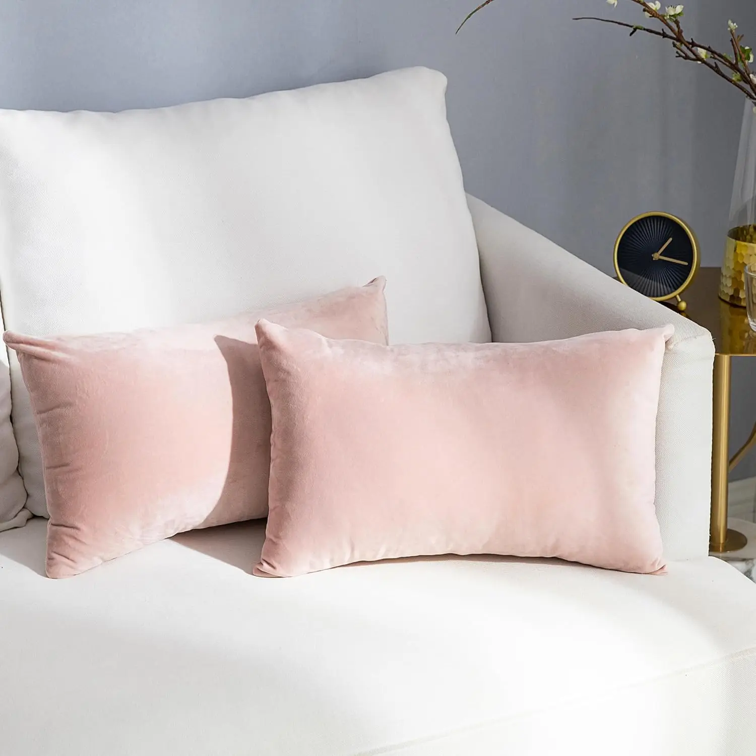 2-Pack Anti-Pilling Fade Resistant Velvet Throw Pillow Covers, 12x20 in (30x50 cm) Soft Rectangle Cushion Covers for Bed, Couch, Machine Washable No Bleach Pink, Anti-Pilling Cushion Covers, 12 X 20 Inch