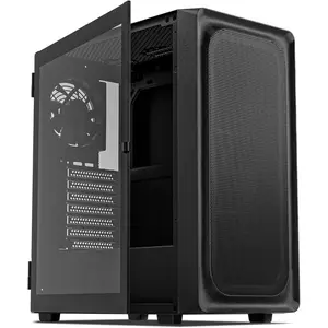 EC2 Black ATX Mid Tower PC Case, Type-C Ready, For 50 Series Graphics Cards, Tempered Glass Side Panel, Supports up to 8 x 120mm Cooling Fans & 1 x 360mm Radiator, With 1 Pre-Installed Fan