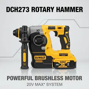 DeWalt DCH273 SDS Hammer Drill 13mm Steel Capacity 1.8 ft-lb (2.4J) for Anchor Setting & Conduit Holes – 0-1100 RPM, Depth Stop, 360° Aux Handle – Kit with Battery & Charger – For Contractors & Homeowners tool