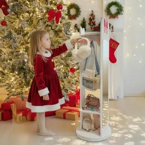 White bow element, density board spray painting, 1-door 1-level shelf, bottom rotatable, children's accessory display cabinet