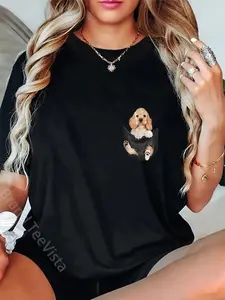 100% Cotton Unisex Dog Lovers Gifts Cocker spaniel In Pocket Funny Dog Face T-Shirt