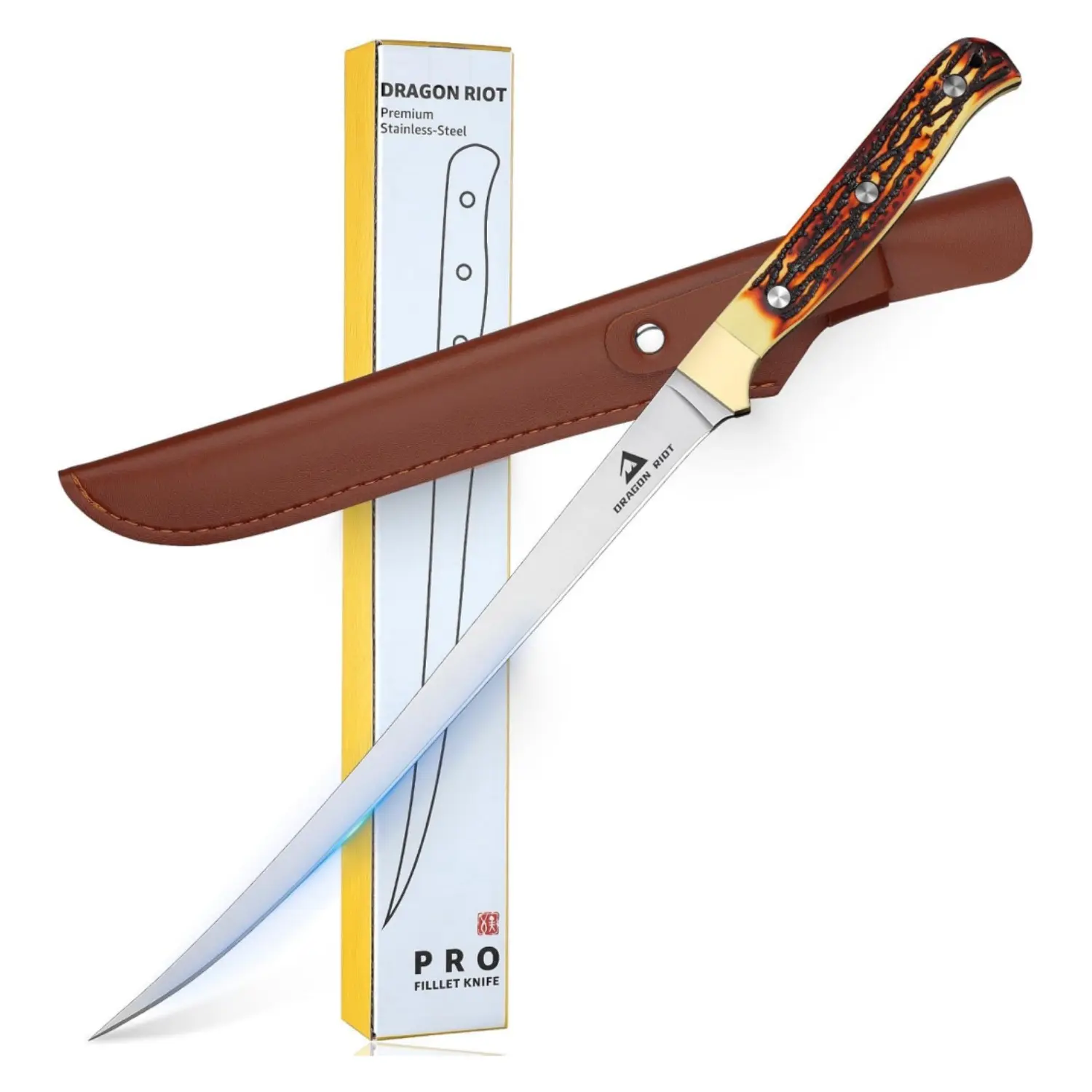 DRAGON RIOT Fillet Blade 9 inch Professional Boning Knife for Filleting Japanese Stainless Steel Fish Knife with Ergonomic Handle Super Sharp Boning Blade for Meat Poultry Cutting