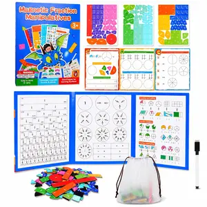 Magnetic Fraction Playbook Manipulatives Solid Wood Math Set Screen-Free Toy, Montessori Educational Materials Kids 3+ Homeschool Supplies Visual Math Games 3rd Grade Learning Tool Birthday Gift
