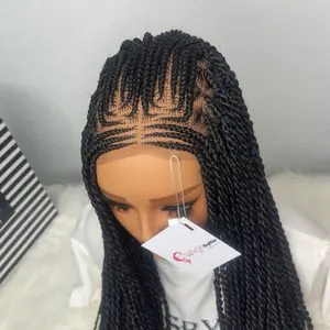 WIGSBYITO Black Cornrows for Women Twist with Curly Tips 360 Full Lace Fiber Hair Extension No comb or adjustable band.