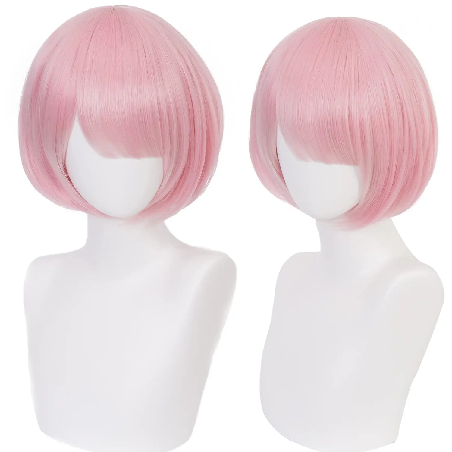 Sky Pink Short Bob-wig with Bangs Anime Women Cosplay wig In-Ram Style High Temperature Synthetic Fiber wig Halloween,Christmas,Comic con
