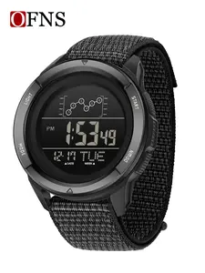 Ofns Electronic Watch, Blue Nylon Strap, Digital Display, Multifunctional Alarm Clock, Waterproof Military Sports Watch, Stylish Watch, Digital Wristwatch