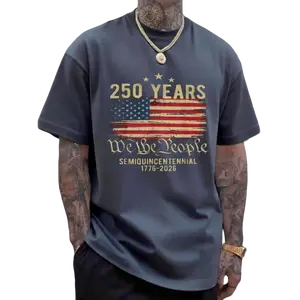 100% Cotton Vintage 250 Years T - Shirt, Faded Distressed American Flag Stars And Stripes Design, 'We The People' And 'SEMIQUINCENTENNIAL 1776 - 2026' Text, Celebrating 250th Anniversary Of America