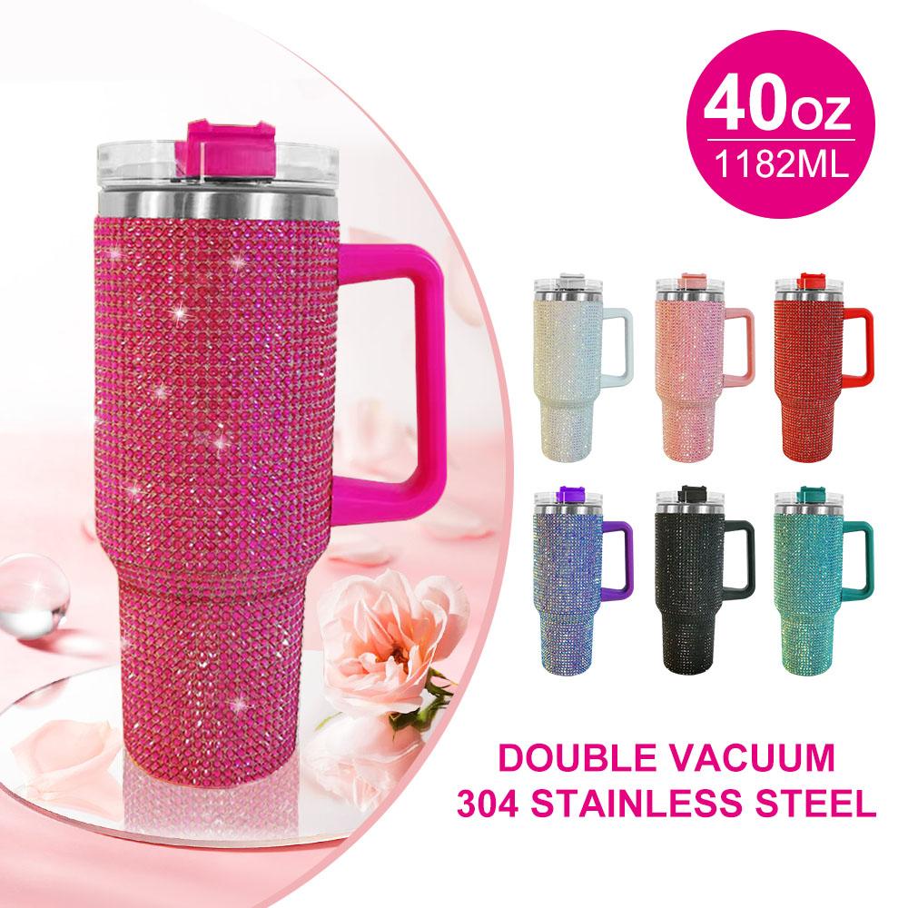 40oz Bling Rhinestones Tumbler with Handle - Sparkly Stainless Steel Water Bottle for IceCoffee, Must-Have CarAccessories & GymEssentials, Diamond Studded Cup for Women, Cute Birthday Gifts