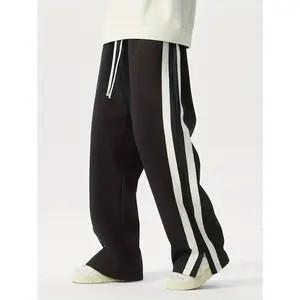 [Plus Size Striped Joggers] Lightweight Plus Size Men's Casual Striped Joggers - Loose Fit Polyester Blend Sweatpants with Pockets, Machine Washable for All-Season Comfort