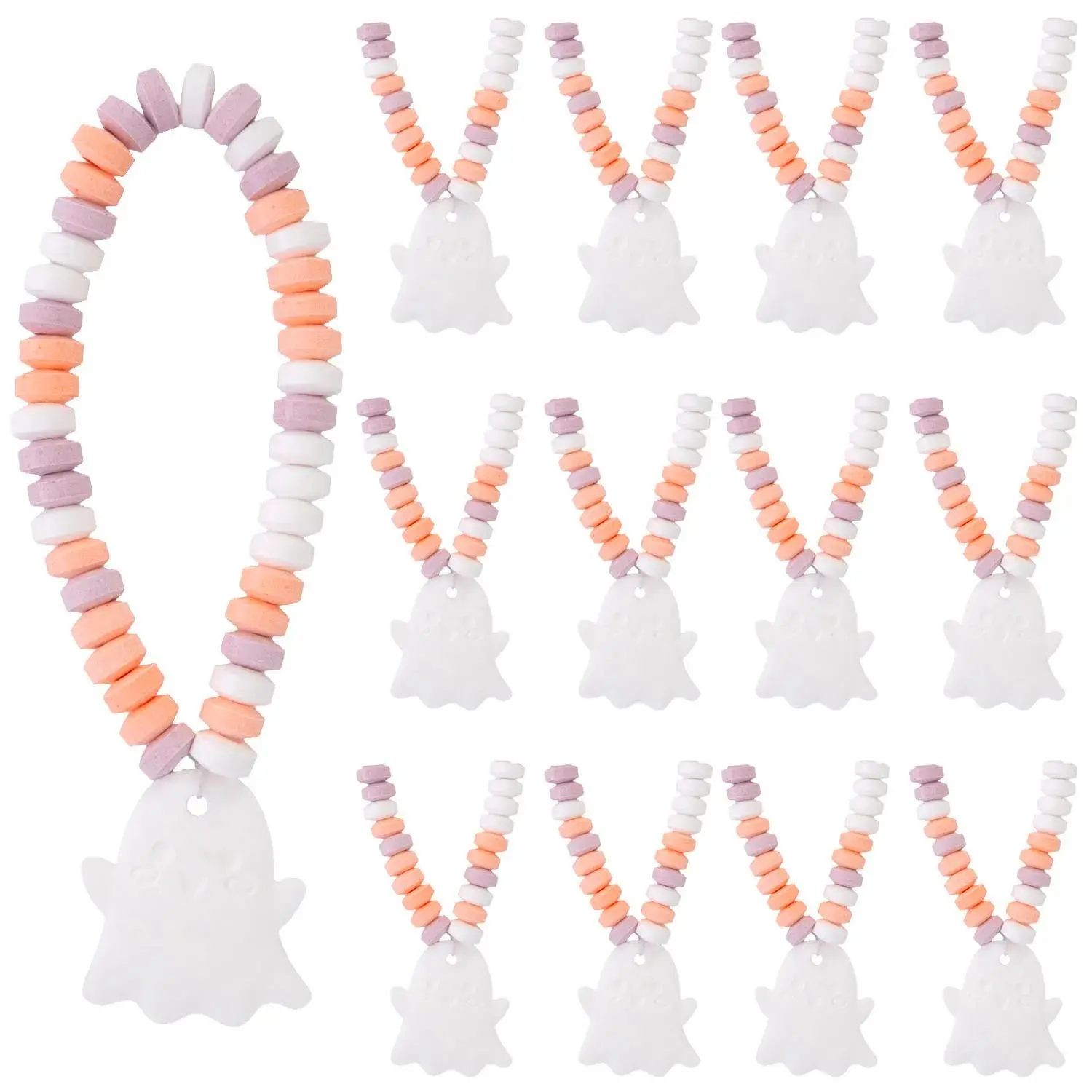 Halloween Ghost Fruit-Flavored Hard Candy Necklaces 18", 12 Pcs