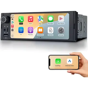 6.36" Single DIN Car Radio Stereo Linux System HD IPS Touchscreen Wireless CarPlay Android Auto Bluetooth USB-C USB FM Digital Media Receiver