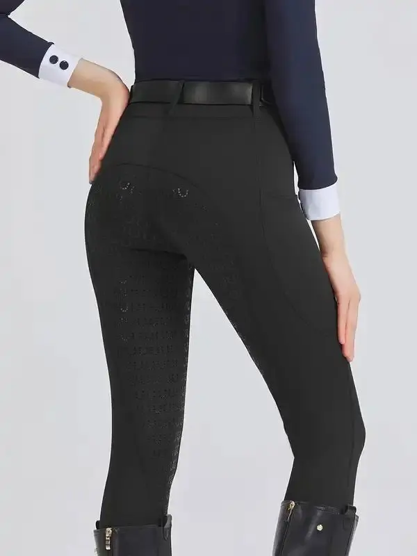 Women's Solid Color Pocket Silicone Non-Slip Equestrian Skinny Pants, High Waist Breathable Quick Drying Equestrian Leggings, Ladies Sportswear for Riding