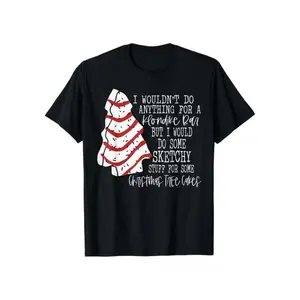 Women's Short-Sleeve Casual Streetwear Black T-Shirt, Featuring Christmas Tree Cakes and a Funny Quote, Ideal for the Holiday Season, Lady's Comfortable Top