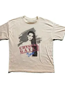 Vintage Crystal Gayle In Concert White T-shirt, Music Tee, Cotton Fabric T-Shirt