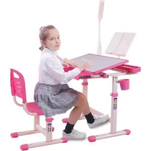 Desk for Kids Desk and Chair Set Kids Art Desk Drafting Table Desk Set with Adjustable Height, 40-Degree Tiltable Children Desktop, LED Light,Bookstand,PinkDesk for Kids Desk and Chair Set Kids Art Desk Drafting Table Desk Set with Adjustable Height