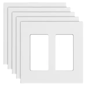 VEVOR 2-Gang Rocker Light Switch Outlet Covers Wall Plates 4.57 x 4.53in White 5 Pack High-Quality Polycarbonate Thermoplastic Heat-Resistant Flame-Retardant Decorator Wall Plates