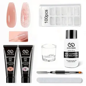 9PCS Poly Nail Extension Gel Set, pink，clear Nail Crystal Extension Gel Kit For Beginner Professional French Art Design Salon DIY At Home