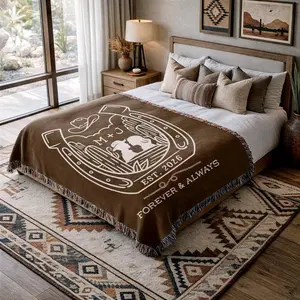Couple Blanket Engagement Gift Couples Anniversary Personalized Southwestern Woven Cotton Fringe Throw Blanket