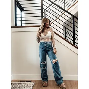Distressed Wide leg denim jeans Distressed Wide leg denim jeans